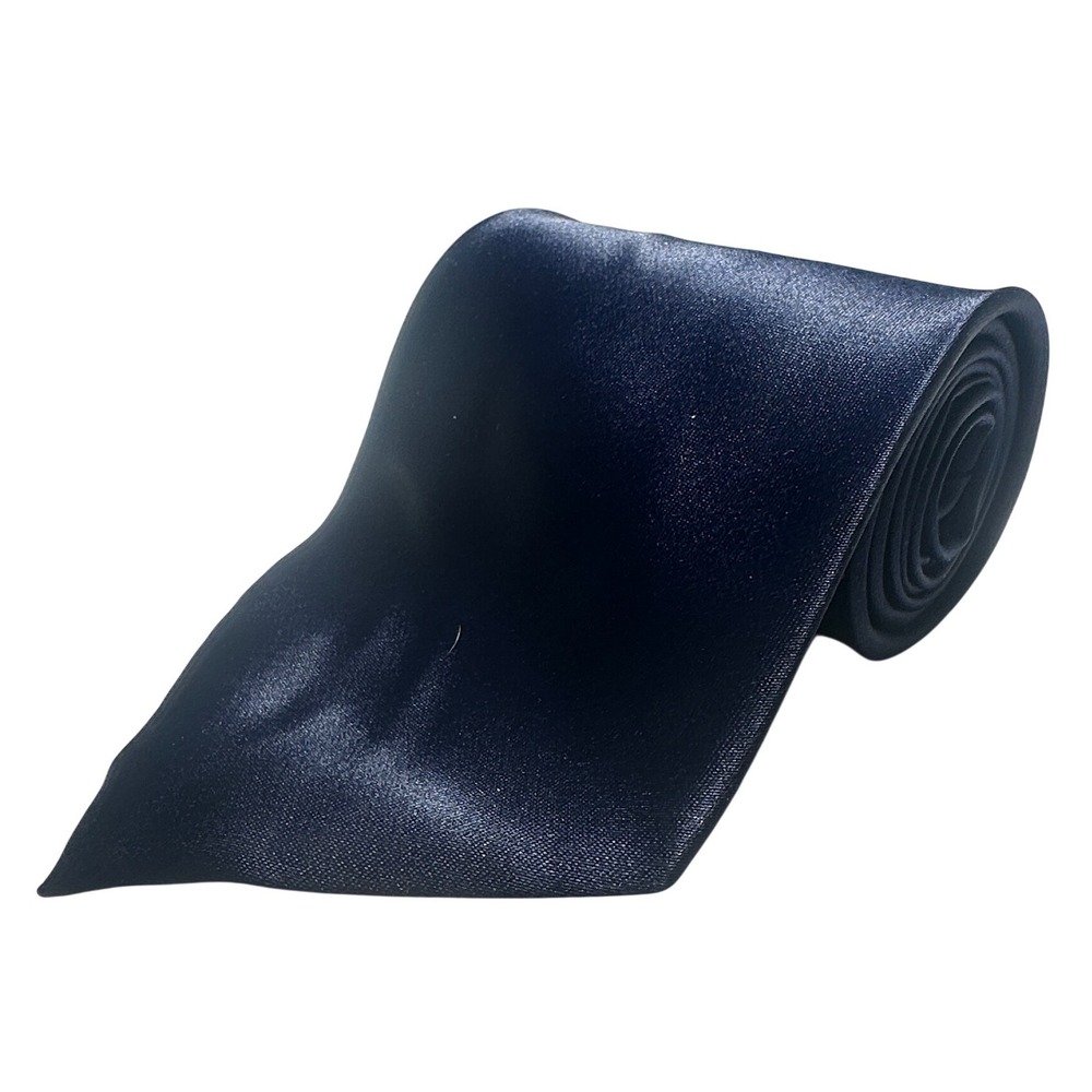 Steven Harris Mens Navy Blue Solid Satin Handmade Polyester Necktie Classic Tie - Picture 5 of 7